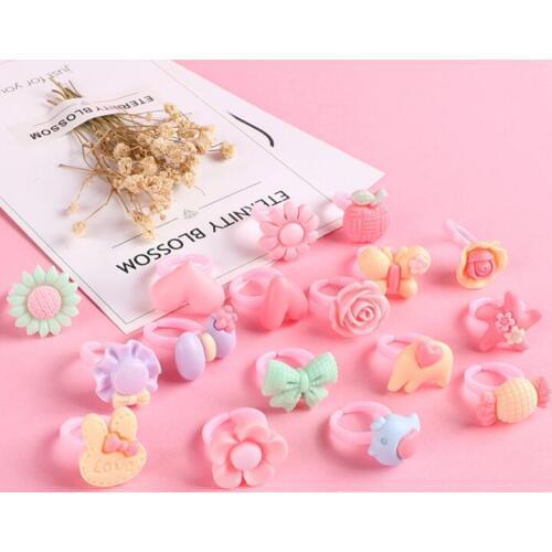 12pcs Ring For Children Jewelry Fashion Colored Multicolor Ring Cute Girls Gifts Lovely Fruit Scrub Animal Princess Suit Kinds