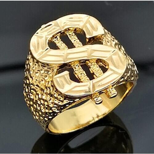 Hot Sale Electroplated 18 K Gold Mens Domineering Ring Party Jewelry Trendsetter Hip-Hop Creative Dollar Car Ring