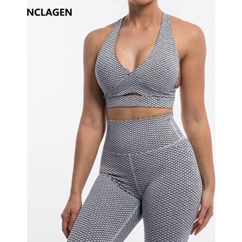 NCLAGEN Yoga Set Women Fitness Suit 2 Piece Mesh Gym Active Wear Jogging Sportwear Sport Pants And Top Running Workout Clothes