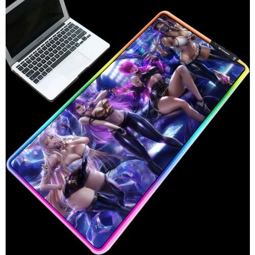 RGB Glowing Mouse Pads LOL Ahri Hero Sexy Picture Desk Pads Durable Waterproof for PC Laptop Keyboard Mice Pad for Gamer Gaming