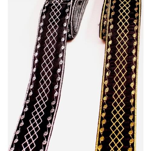 Gold Embroidered Lace Ribbons 6 Yards Band Black Gold Satin Braided Metallic Venise Lace Iron On 3.8cm