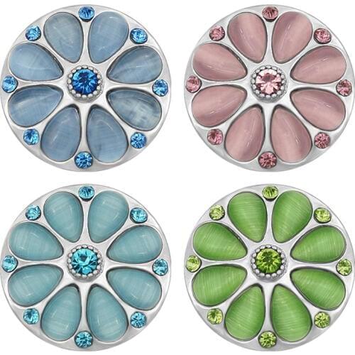 New KZ3082 Beauty Charm Colorful Cat eye stone flowers 18MM Metal snap buttons 5colors for DIY snap jewelry wholesale