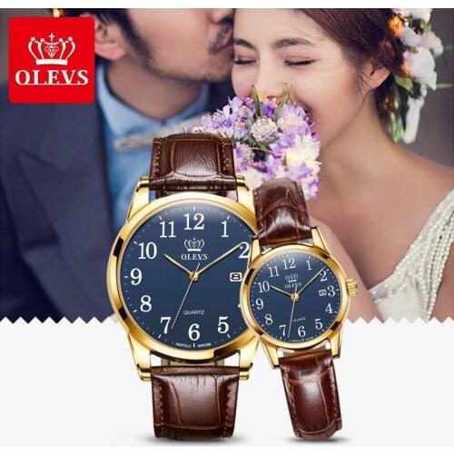 OLEVS 5566 New Fashion Couple popular Casual Quartz Lady Men Watch Gift Simple Digital Scale Clock Leather Wristwatches