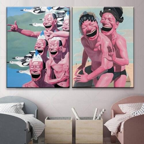 Posters Figure Painting Yue Minjun Laughing Man Modem Home Decorates Canvas Paintings For Living Room Bedside Background