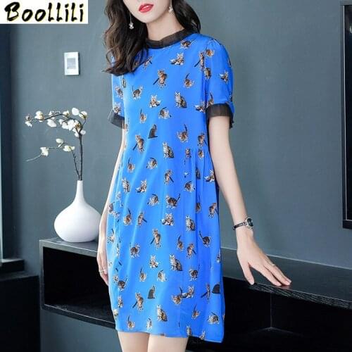Boollili Real Silk Dress Women Summer Dress Korean Office Lady Print Midi Dress Elegant Party Dresses Vestidos Mujer