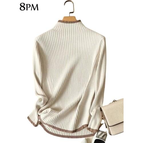 Turtleneck Sweaters Women Fashion Vertical Stripe Sweater Long-Sleeved Patchwork Knitted Pullovers Warm Knit Top High-Quality