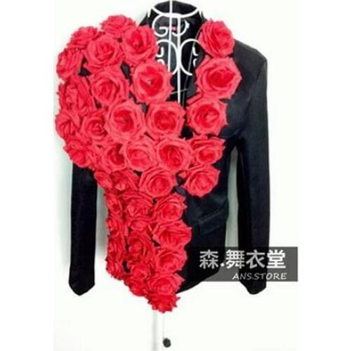 M-5XL!! 2018 Bar a male singer Love red roses season hyper-realistic court suit stage costumes