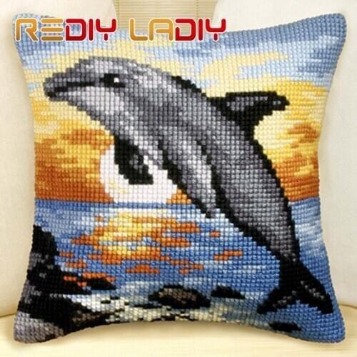 DIY Cross Stitch Cushion Cover Sea World Pillow Chunky Cross-Stitch Cushion 100% Acrylic Yarn Pillow Case Home Decor Needlework