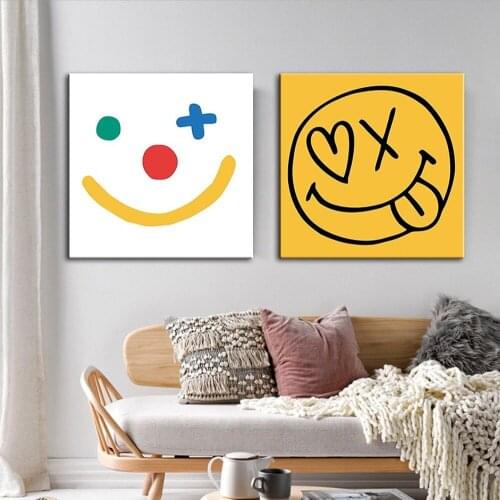 Modern Simple Yellow Smiley Face Canvas Painting Creative Fun Ins Style Expression Poster Living Room Bedroom Art Decor Pictures