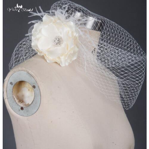 TA044 White Tulle Cap Bird Cage Flower With Feather Wedding Accessories Veil
