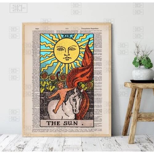 The Sun Tarot Vintage Illustration Poster Major Arcana Tarot Card Canvas Prints Wall Art Decoration Painting Fortune Teller Gift