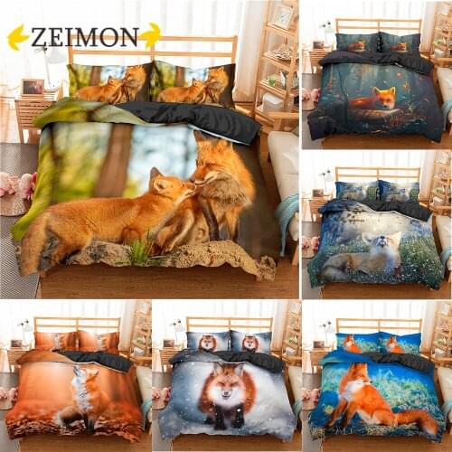 ZEIMON Animal Fox Bedding Set Duvet Cover and Pillowcase Cartoon Home Textiles 3D Digital Printing Pattern Home Decoration