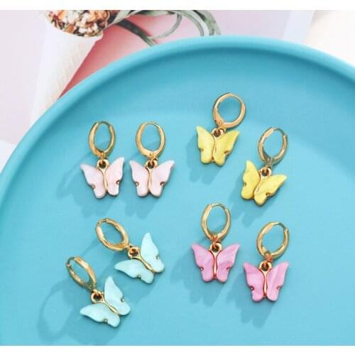 ZOSHI Fashion Cute Butterfly Women Earrings Candy Color Acrylic Stud Earrings Party Jewelry Sweet Wedding Drop Earrings