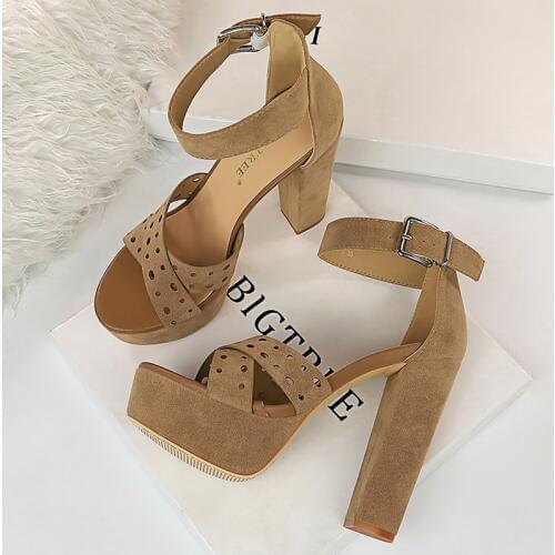2020 Women 13cm High Heels Sandals 4cm Platform Heels Gladiator Chunky Suede Sandles Fetish Elegant Stripper Peep Toe Prom Shoes