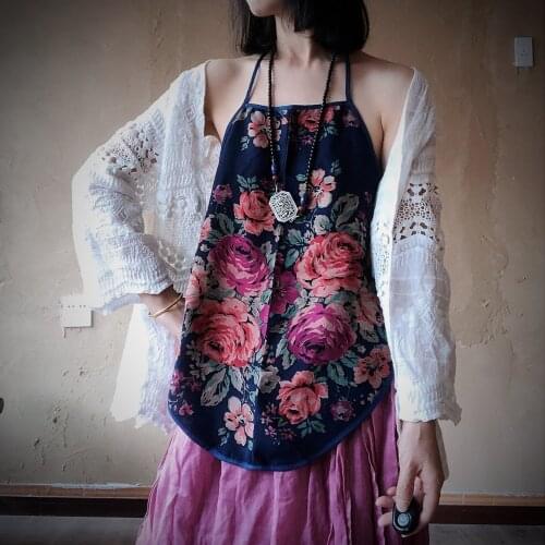Johnature 2021 New Summer Clothes Vintage Print Flower O-Neck Retro Camis Comfortable Tops 3 Colors Women Slings