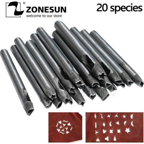 ZONESUN 20pcs/set Leathercraft Tool Customized Icon DIY Leather Belt Heart Star Flower Shaped Cutting Punch Stick