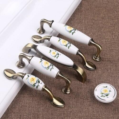 1PCS Ceramic Handles Drawer Antique Dresser Pulls Kitchen Knobs Cabinet Wardrobe Door Handle European Furniture Hardware