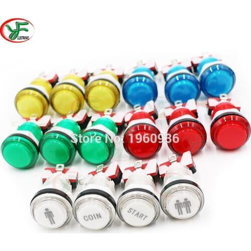 16pcs 32mm 12V LED Illuminated Push button With Mirco Swich Round Buttons 1P 2P COIN START Logo For Arcade Raspberry Pi