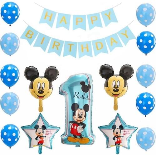 16pcs/lot Mickey Minnie Party Foil Helium Balloons Baby Shower 1st Happy Birthday Banner Party Decoration Supplies Kids Golobs