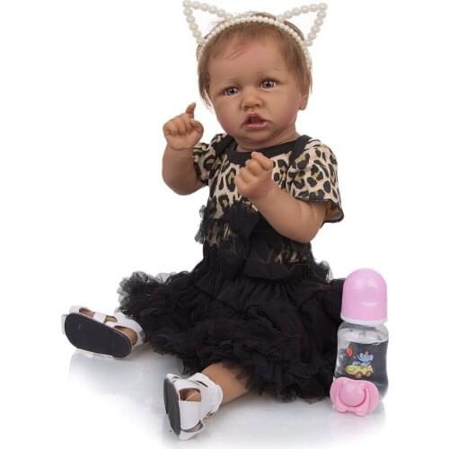 23 Inch Black Skin Full Silicone Reborn Dolls bebe reborn toddler Toys Real Touch Bath Toy Playmate To Child gift