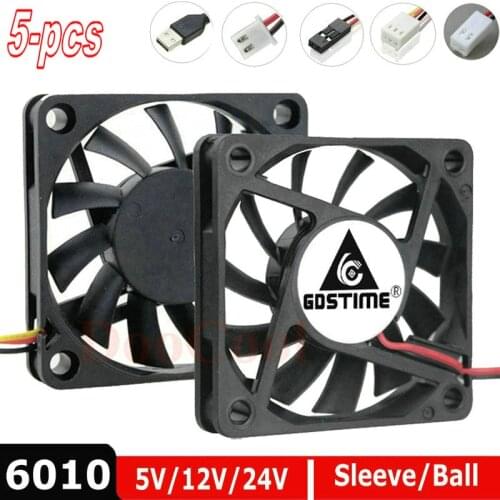 5 Pieces LOT Gdstime 5V 12V 24V 2Pin 3Pin USB 60mm 60x60x10mm 6010 DC Mini Cooling Cooler Fan Ball sleeve Bearing