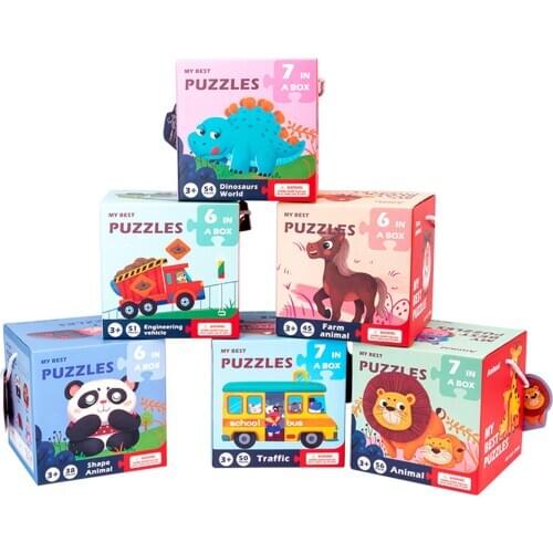 6Pcs Animals Vehicle Wooden Double-Sided 3D Puzzles Intelligence Children Toy