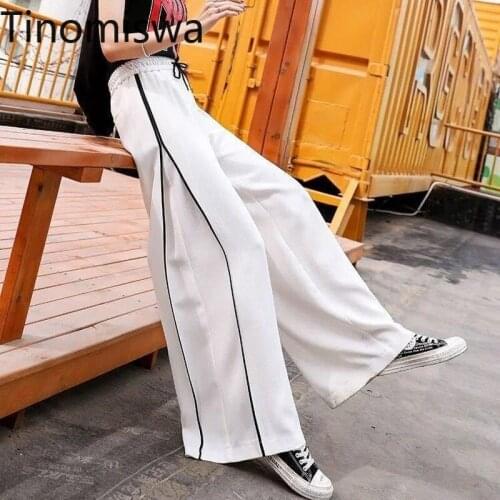 Tinomiswa Drawstring Lace Up High Waist Pants Women Contrast Color Casual Loose Trousers Office Ladies Summer Elegant Pantalones