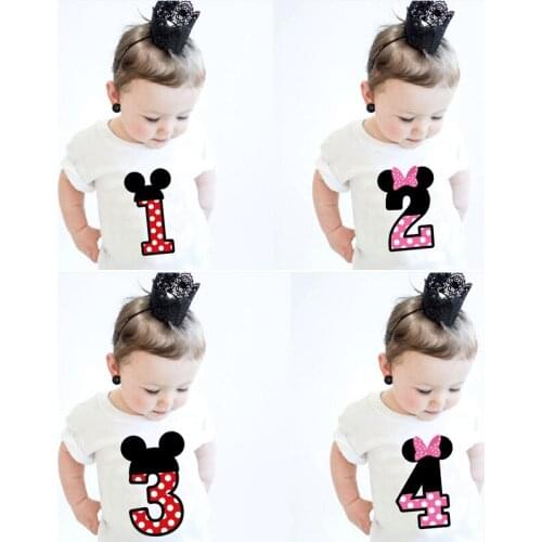 Boutique 1 2 3 4 Years Letter Tees for Girls Fashion T-Shirt Baby Boy Clothes Girls Birthday Party Cartoon Tops Kids Clothing