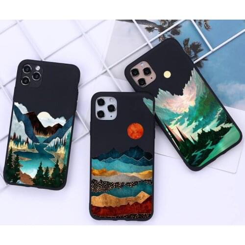 Hand painted Landscape art sunset deer Phone Case for iphone 12 11 Pro Mini XS MAX 8 7 6 6S Plus X 5S SE 2020 XR cover