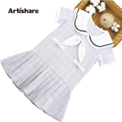 Kids Summer Dresses For Girls Big Bow Girls Dresses Plaid Pattern Party Dress Child Patchwork Costume Girl