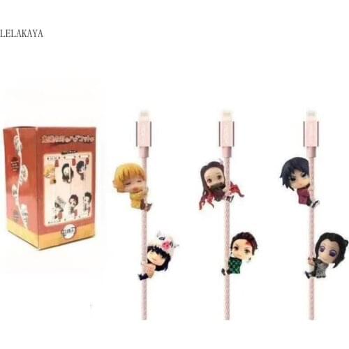 6pcs Demon Slayer: Kimetsu no Yaiba Kamado Tanjirou Nezuko Agatsuma Zenitsu Hashibira Inosuke PVC Action Figure Data Cable Toys