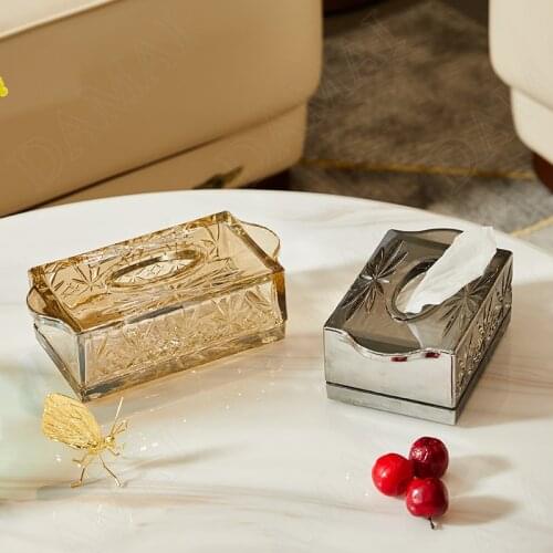 European Glass Tissue Boxes Relief Dining Table Napkin Holder Living Room Decorative Tissue Organizer Home Decoration Ornaments