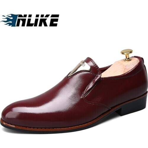 Inlike Patent Leather Shoes Men Oxfords Shoes For Men Dress Shoes Formal Pointed Toe Slip On