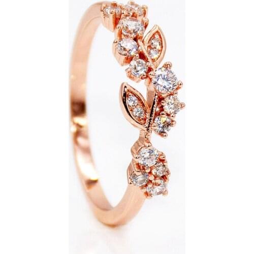 Delicate Cluster Gold leaf rings Rose Gold color Dainty cubic Zirconia Stackable Ring Gift for her Gift Idea