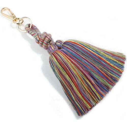KC00082 ZWPON Double Tassel Macrame Keychain Boho Key Chains Key Rings Handmade Macrame Bag Charm Jewelry Gift for Friends