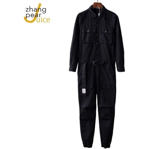 Fashion Men Jumpsuit Long Sleeve Solid 2021 Pockets Cargo Overalls Streetwear Rompers Pants S-5XL Men Cotton Plus Size Jumpsuit