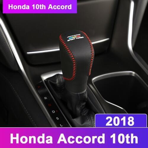 Leather Car Gear Shift Knob Head Covers Gear Shift Collars Case For Honda Accord 10th 2018 AUTOMATIC Hand-stitched shift knob