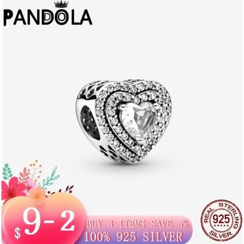 Hot 100% 925 Sterling SILVER charms Sparkling Leveled Hearts Charm fit Original Pandora Bracelet silver 925 jewelry
