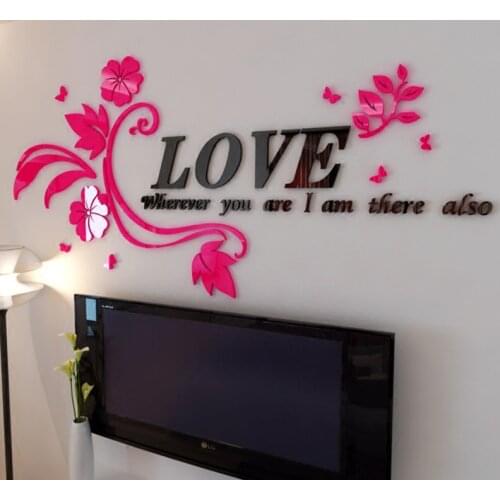LOVE Flower Vine Acrylic Wall Stickers Originality Romantic Home decord Living room Bedroom DIY Art wall decor Hot sale