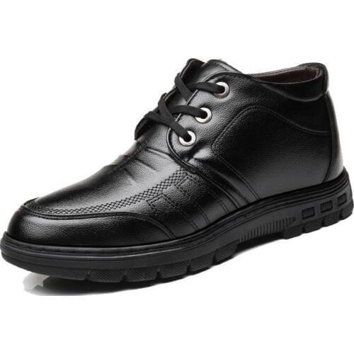 Mens Winter Dress Shoes High Uppers and Cotton Mens Casual Leather Flat Shoes Slip-proof Soft Bottom Fathers Formal Shoes