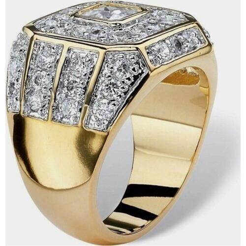 Mens Fashion Trend Luxury Gold Color Square Inlaid Zircon Engagement Wedding Jewelry Anniversary Ring