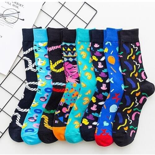 PEONFLY New 2019 Spring Summer Socks Men Fashion Funny Cartoon Pattern Hat Pizza Rope Cotton Sokken Casual Calcetines Hombre