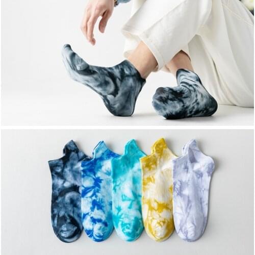 2021 New Womens Socks Set Tie-dye Boat Socks Trend Sports Style Harajuku Couple Cotton Ankls Sock Street Hip-Hop Mens Sock