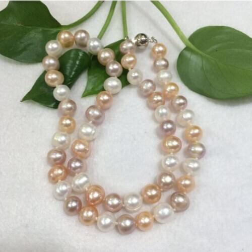 NEW Natural pink purple white 8-9mm akoya freshwater pearl necklace 19"