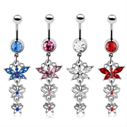 New Crystal Butterfly Bell Piercings Rings For Women Stainless Steel Tassel Navel Belly Button Ring Sexy Body Piercing Jewelry