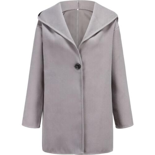 Autumn Winter Women Wool Coat Solid Warm Hooded Jacket Single Button Trench Coat Female Streetwear Loose Overcoat Clothing