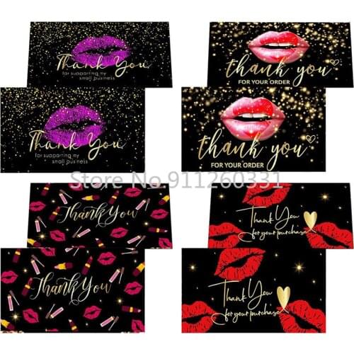 50pcs Thank you Card 5*9cm Creative Red lips Thank You for Supporting My Small Business Card For Wedding/Festival/DIY Gift Decor