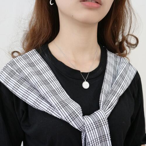 925 Silver Vintage Round White/Black/Blue Color Turquoise Necklace Geometric Pendant Necklace For Women Jewelry Gifts