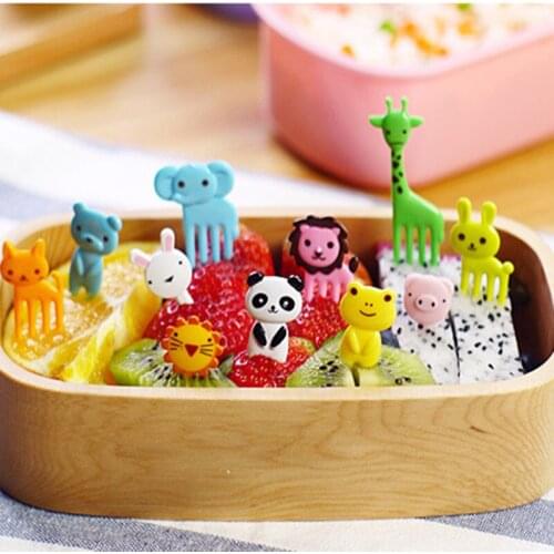 10 Pcs/lot Mini Animal Farm Cartoon Fork Fruit Picks Sign Bento Lunches Party Decoration Food Picks for Kids Plastic Forks