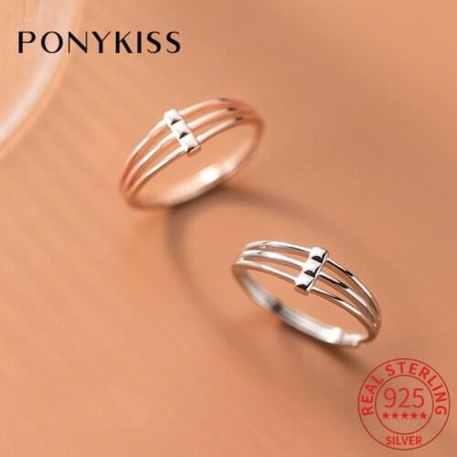 PONYKISS Romantic S925 Sterling Silver Cross Flower Zircon Minimlist Ring for Women Party Fine Jewelry wholesale Accessory